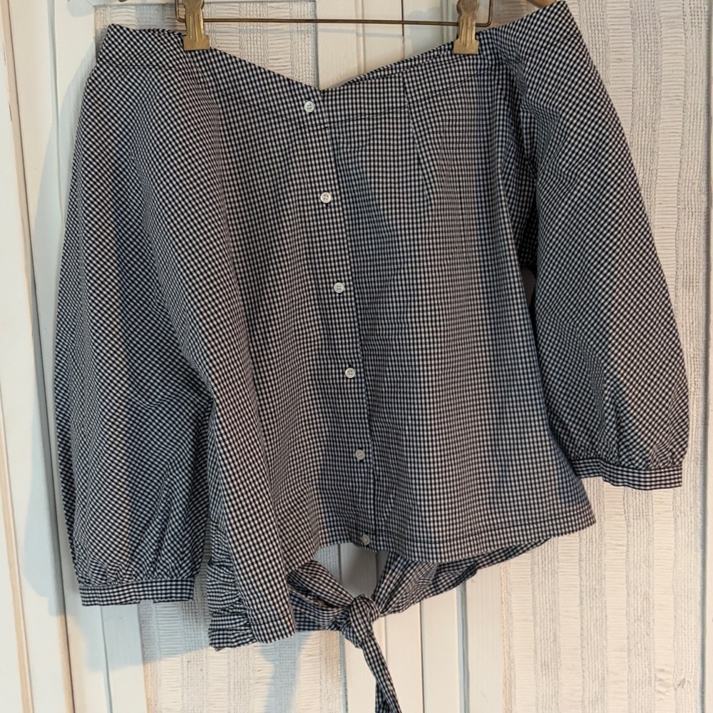 Frame Denim gingham tie back off the shoulder top size XL - Picture 4 of 8